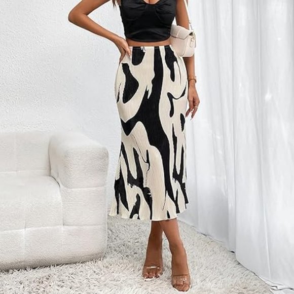 NEW Passion Women's High Waist Graphic Print A Line Pleated Long Skirt - Picture 1 of 7